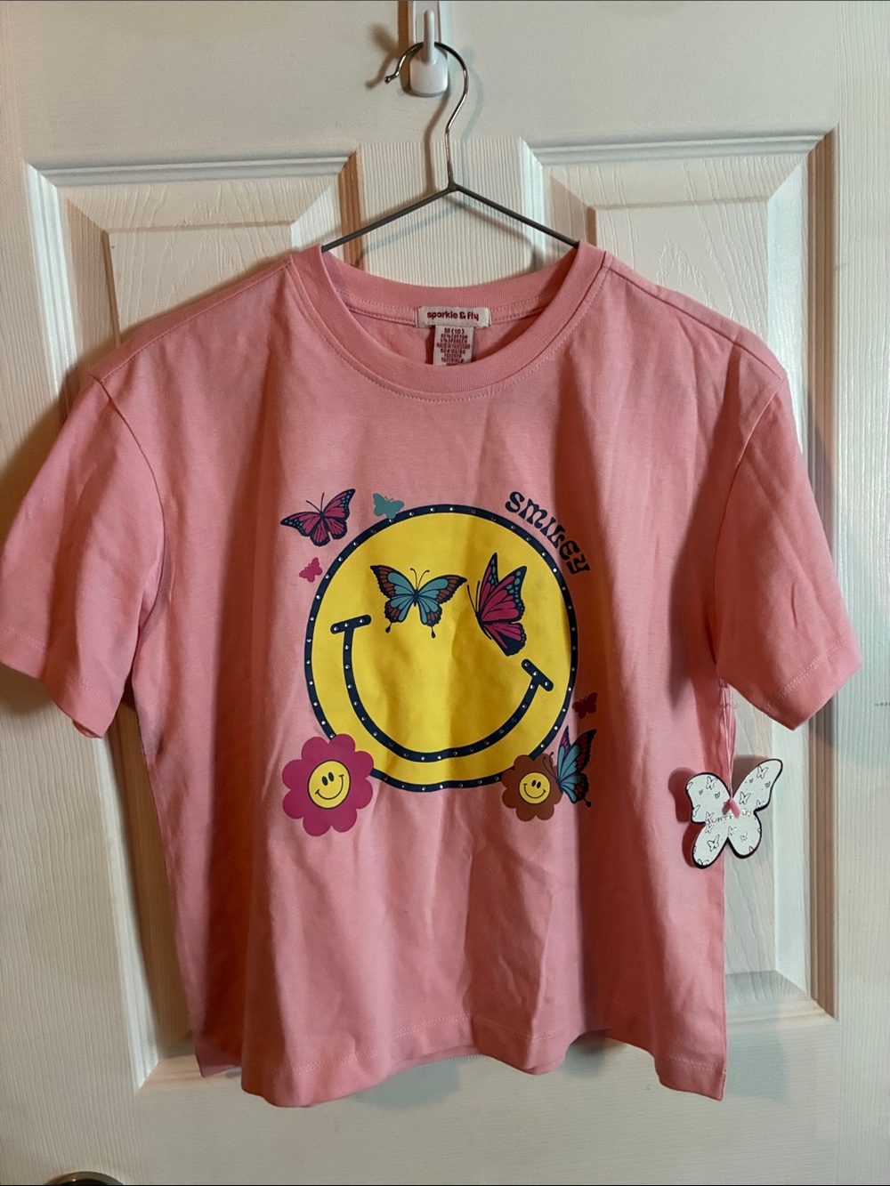 Pink Girls' Smiley Face Butterfly Tee